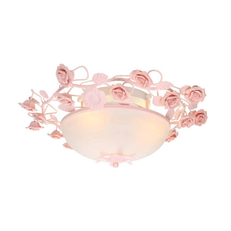 Bowl Ceiling Light with Opal Glass and LED in White/Pink for Living Room