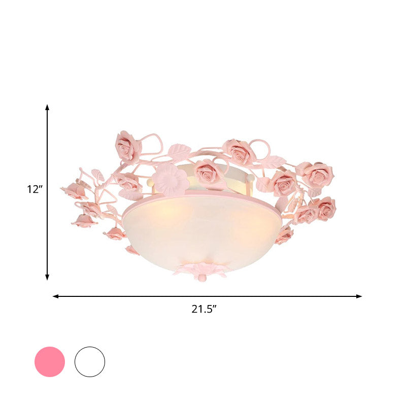 Bowl Ceiling Light with Opal Glass and LED in White/Pink for Living Room