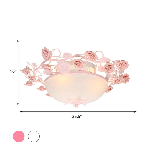 Bowl Ceiling Light With Opal Glass And Led In White/Pink For Living Room