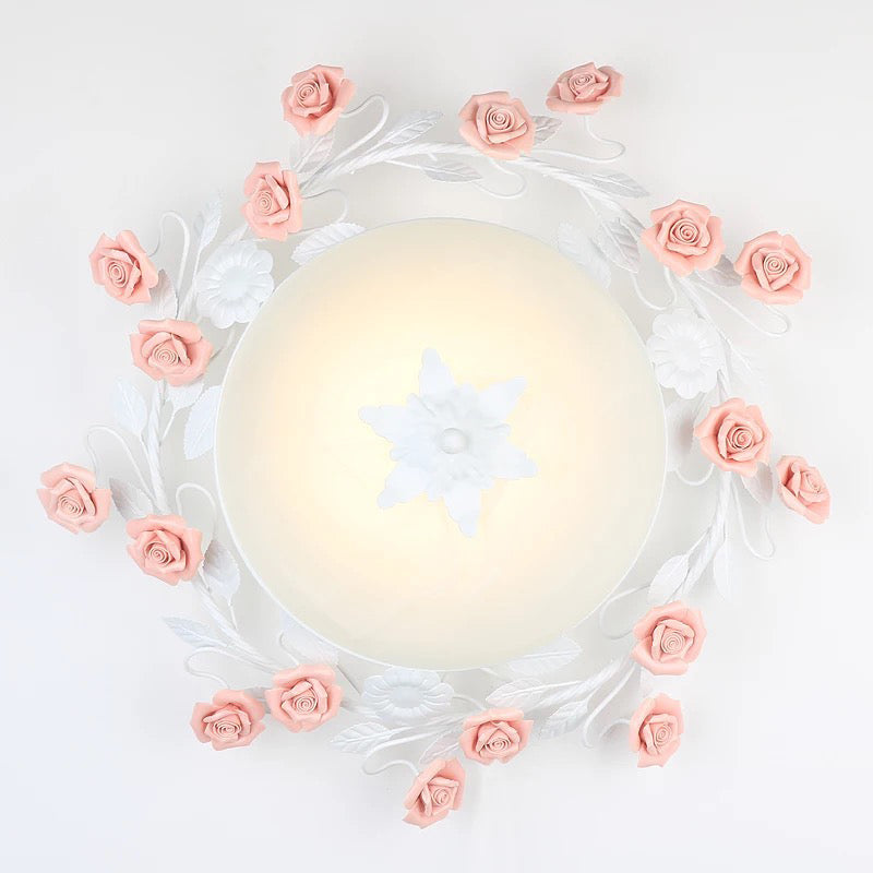 Bowl Ceiling Light with Opal Glass and LED in White/Pink for Living Room