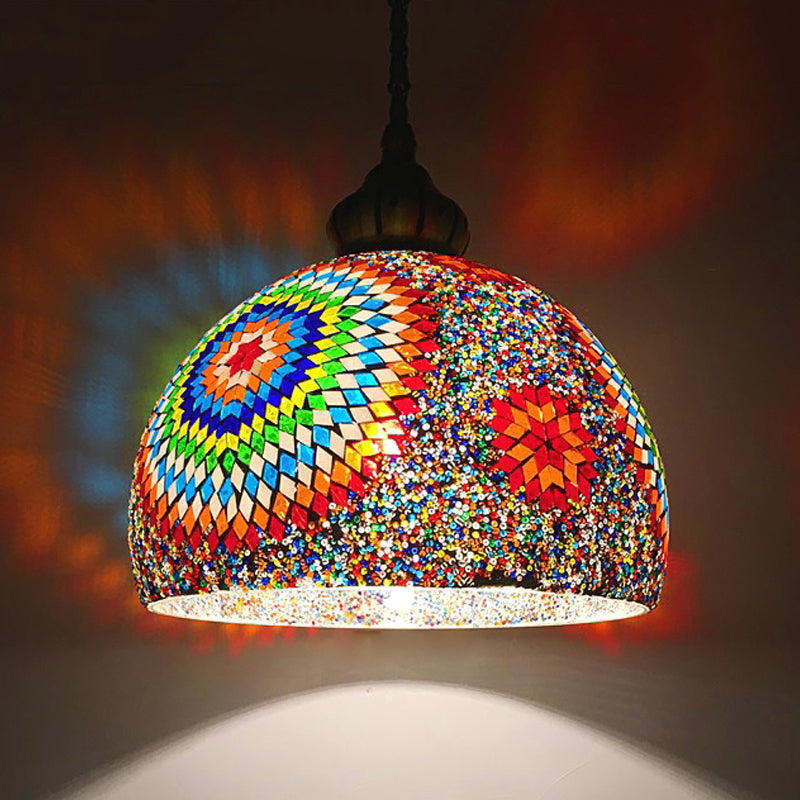 Traditional Stained Glass Pendant Light - Dome Style Blue/Green Tones