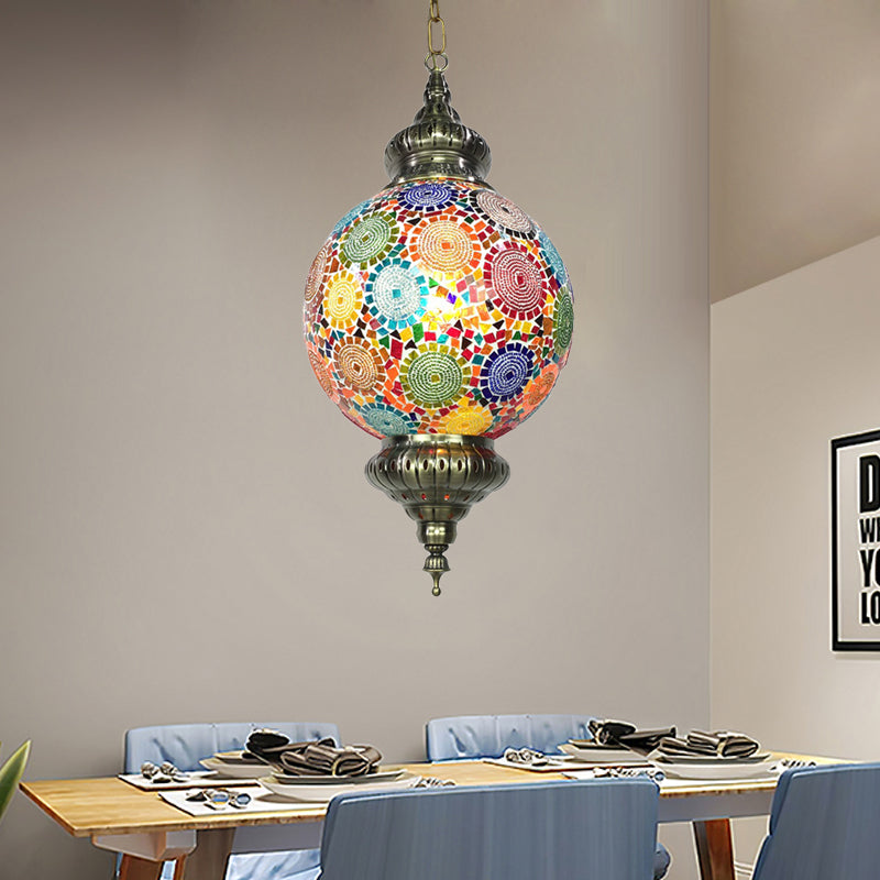 Vintage Stained Glass Ceiling Pendant Lamp - Red/Yellow/Blue