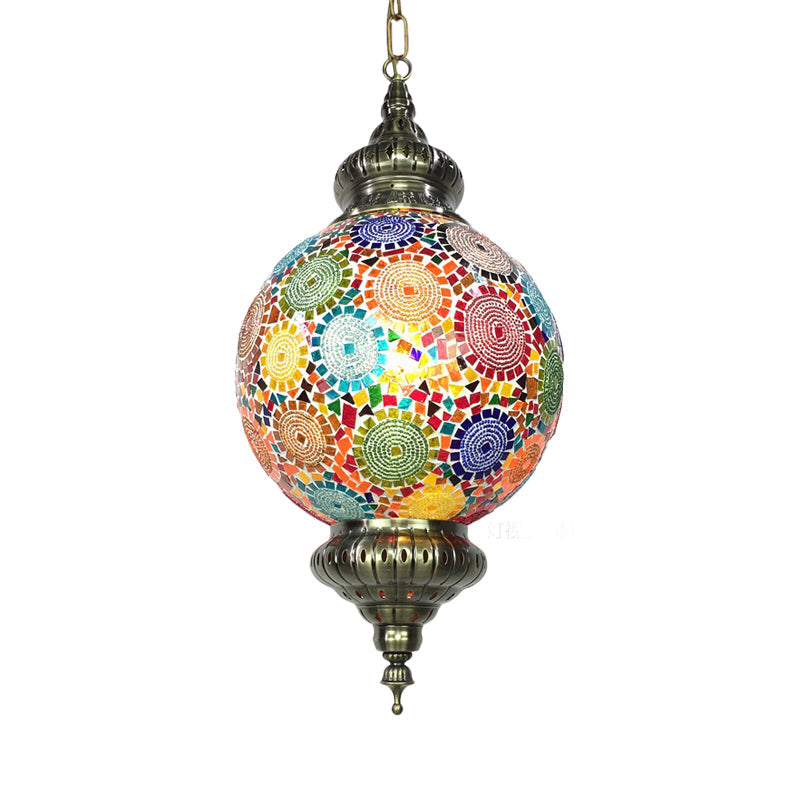 Vintage Stained Glass Ceiling Pendant Lamp - Red/Yellow/Blue