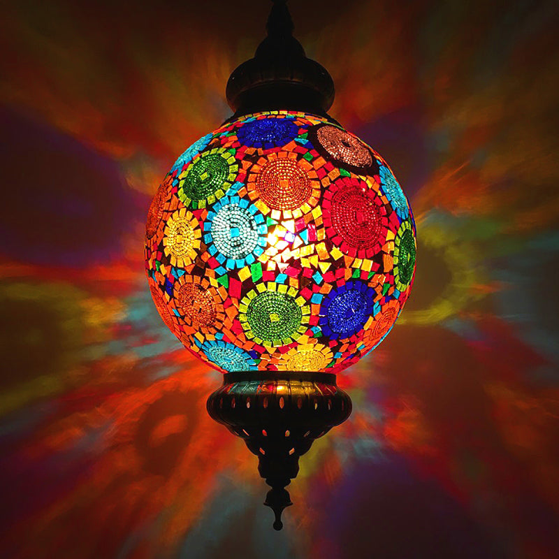Vintage Stained Glass Ceiling Pendant Lamp - Red/Yellow/Blue