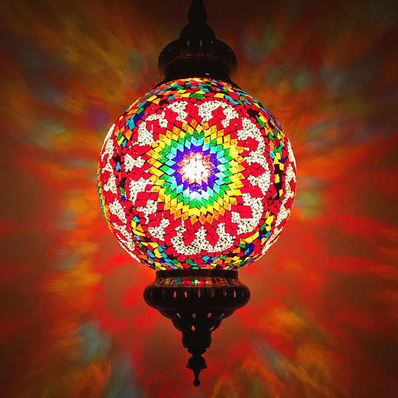 Vintage Stained Glass Ceiling Pendant Lamp - Red/Yellow/Blue