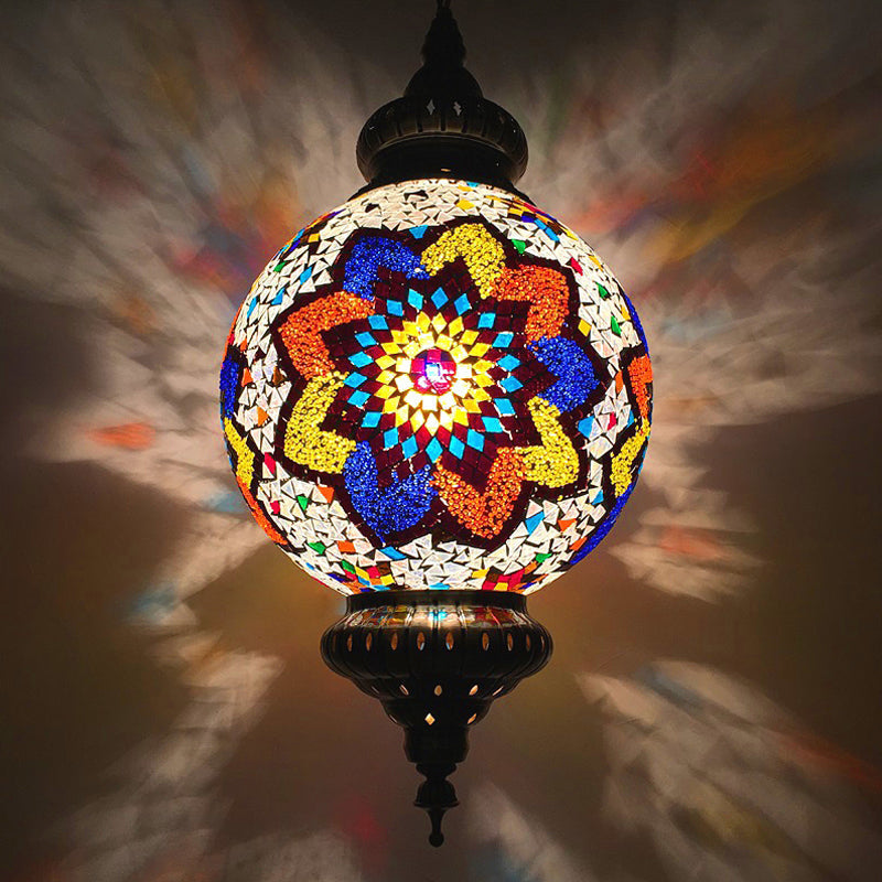 Vintage Stained Glass Ceiling Pendant Lamp - Red/Yellow/Blue
