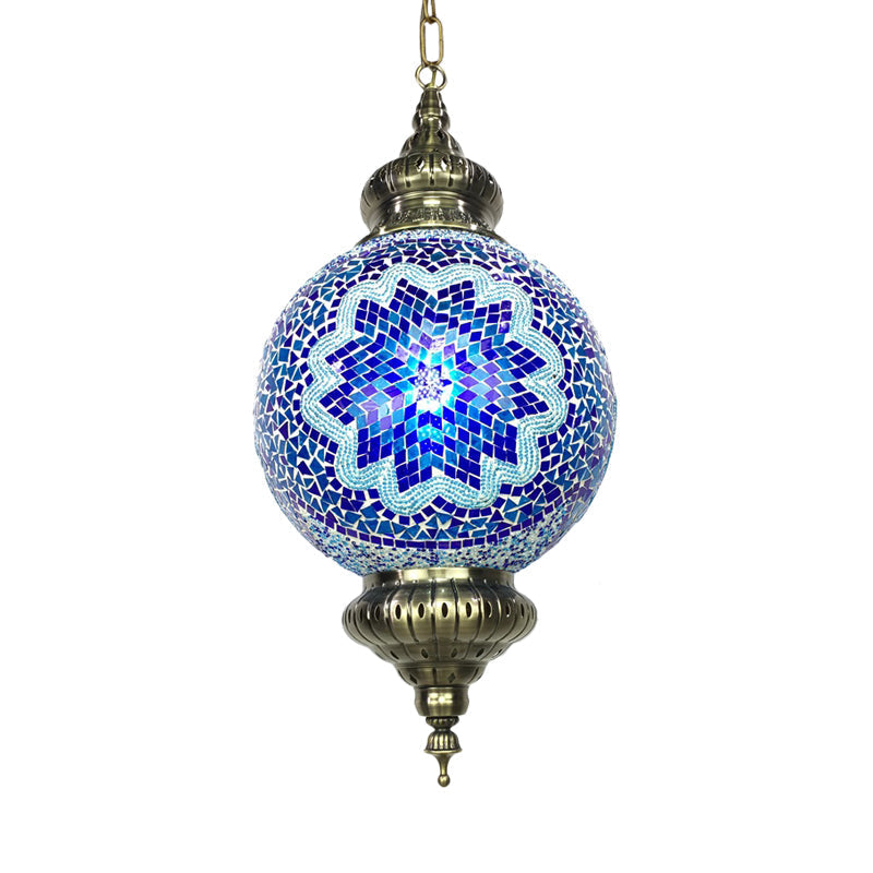 Vintage Stained Glass Ceiling Pendant Lamp - Red/Yellow/Blue Blue