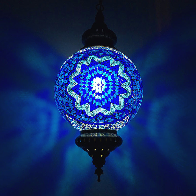 Vintage Stained Glass Ceiling Pendant Lamp - Red/Yellow/Blue