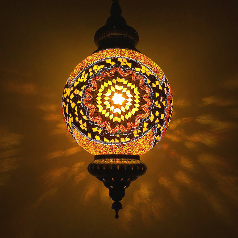 Vintage Stained Glass Ceiling Pendant Lamp - Red/Yellow/Blue