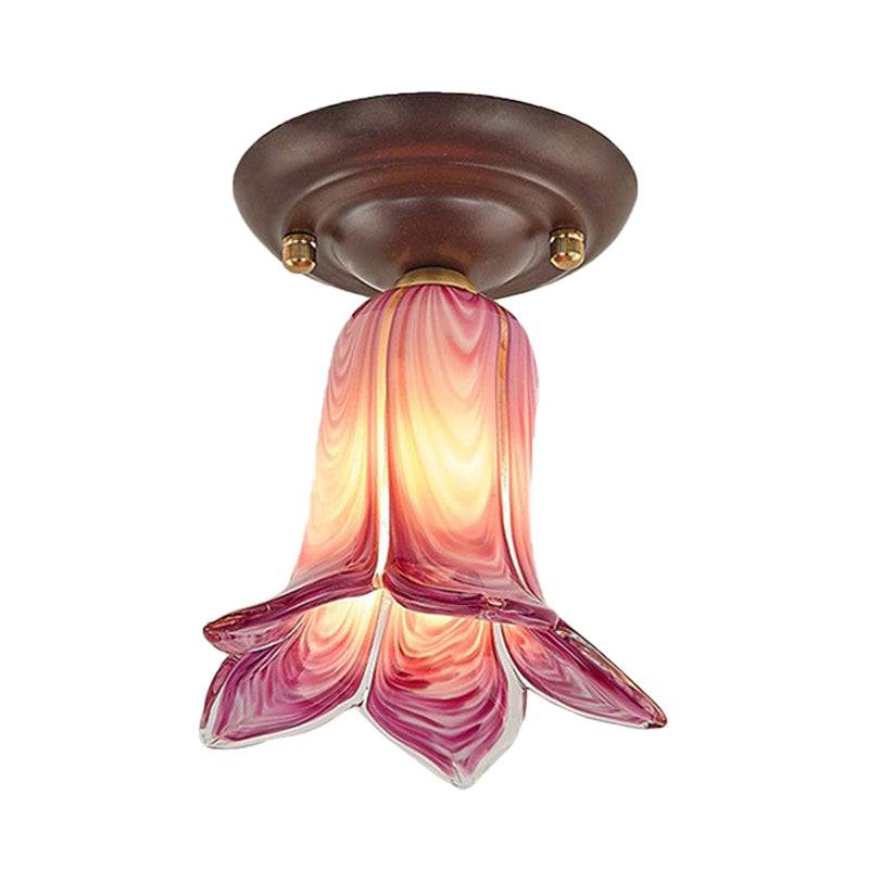 Countryside 1-Light Metal Ceiling Lamp for Living Room LED Flush Mount Lighting - Lily/Tulip Design in White/Yellow/Purple