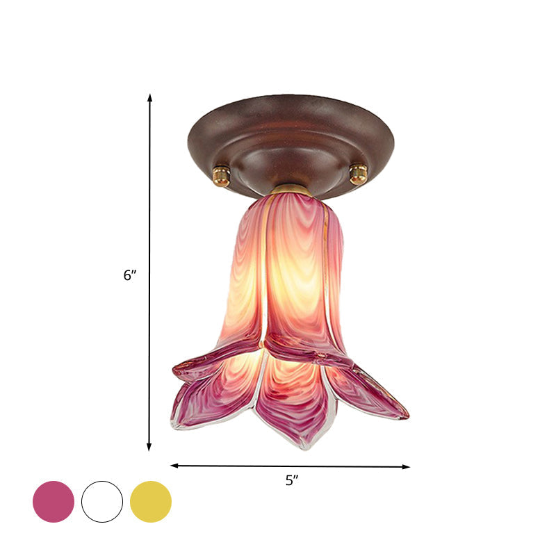 Countryside 1-Light Metal Ceiling Lamp for Living Room LED Flush Mount Lighting - Lily/Tulip Design in White/Yellow/Purple