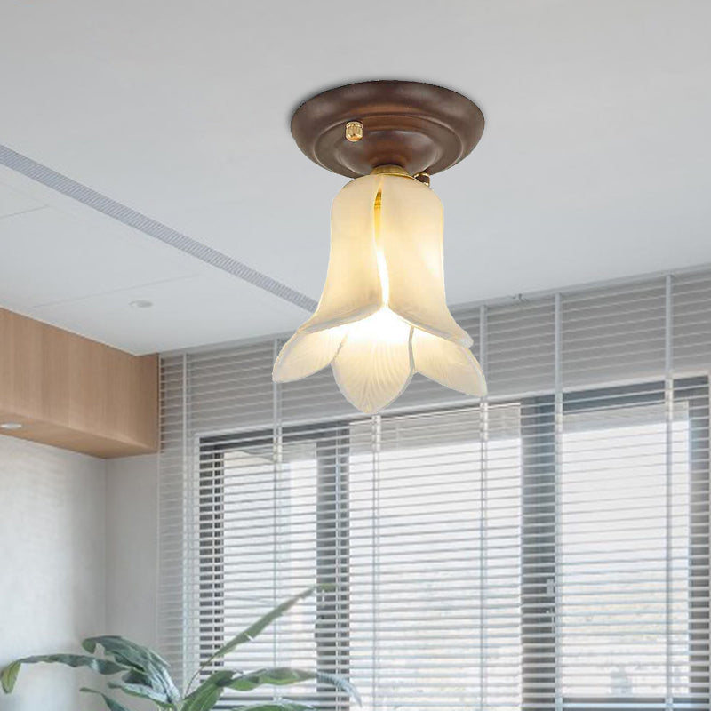 Countryside 1-Light Metal Ceiling Lamp for Living Room LED Flush Mount Lighting - Lily/Tulip Design in White/Yellow/Purple