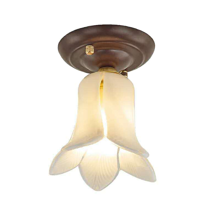 Countryside 1-Light Metal Ceiling Lamp for Living Room LED Flush Mount Lighting - Lily/Tulip Design in White/Yellow/Purple