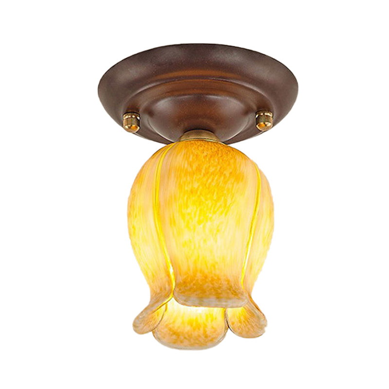 Countryside 1-Light Metal Ceiling Lamp for Living Room LED Flush Mount Lighting - Lily/Tulip Design in White/Yellow/Purple
