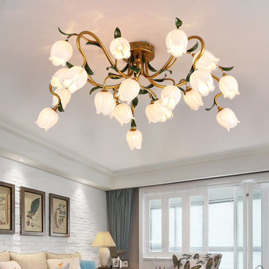 Stunning Starburst Ceiling Light Fixture - Rustic Brass Metal LED Flower Semi Flush Mount Lighting (20 Heads)