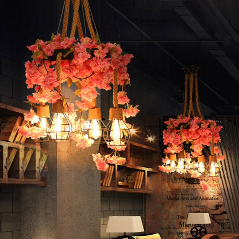 Bare Bulb Cluster Pendant Led Flower Hanging Lamp - Antique Pink/Rose Red Metal Ideal For