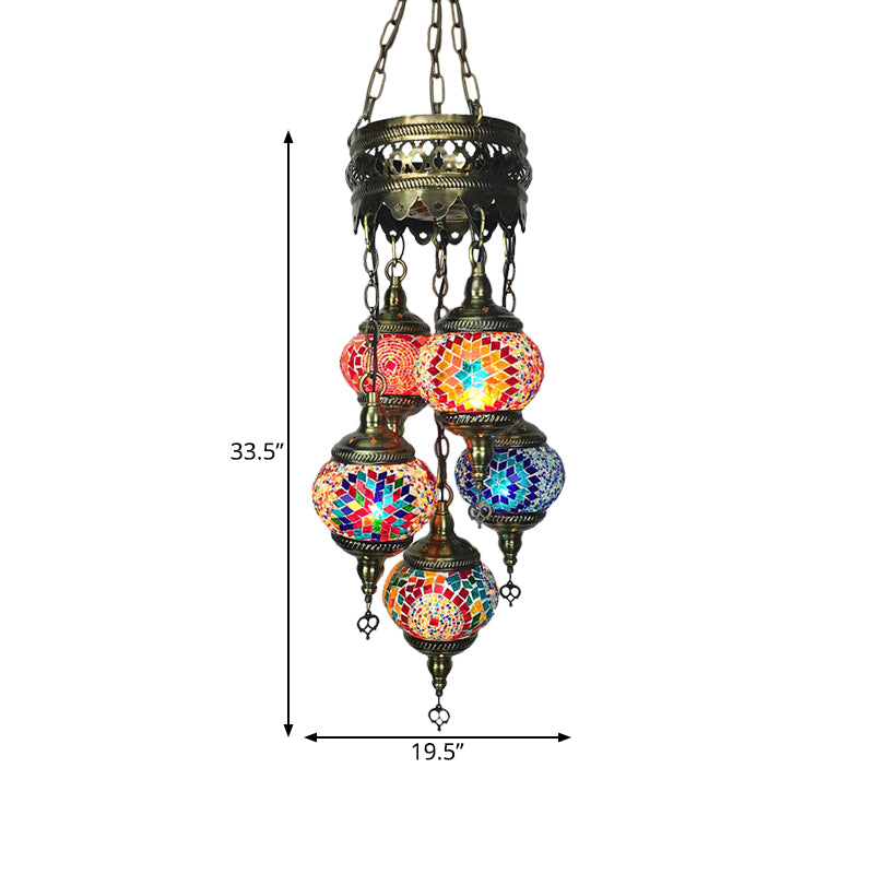 Vintage Stained Art Glass Chandelier - 5-Light Fixture For Bedroom Décor Orange/Blue