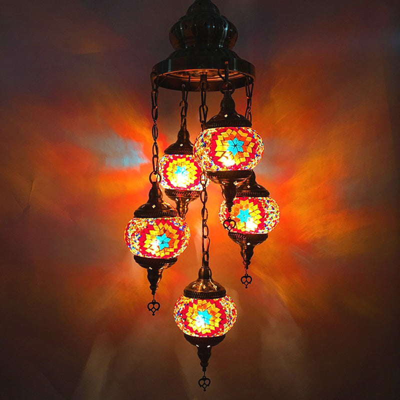 Vintage Stained Art Glass Chandelier - 5-Light Fixture For Bedroom Décor Orange/Blue Orange