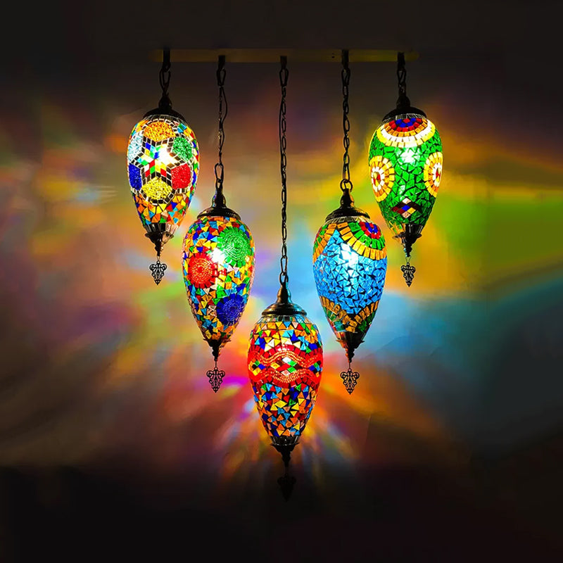 Vintage Stained Glass Multi-Light Pendant Ceiling Lamp - Waterdrop Bedroom Décor 5 Heads
