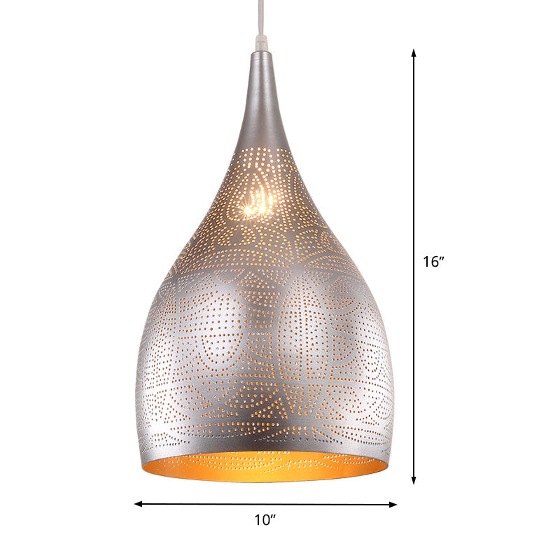 Teardrop Hanging Pendant Lamp - Traditional Metallic Finish (Black/Silver/Brass)