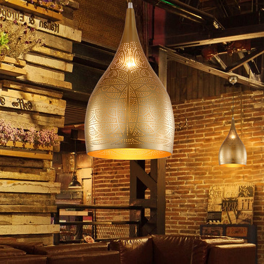 Teardrop Hanging Pendant Lamp - Traditional Metallic Finish (Black/Silver/Brass) Brass