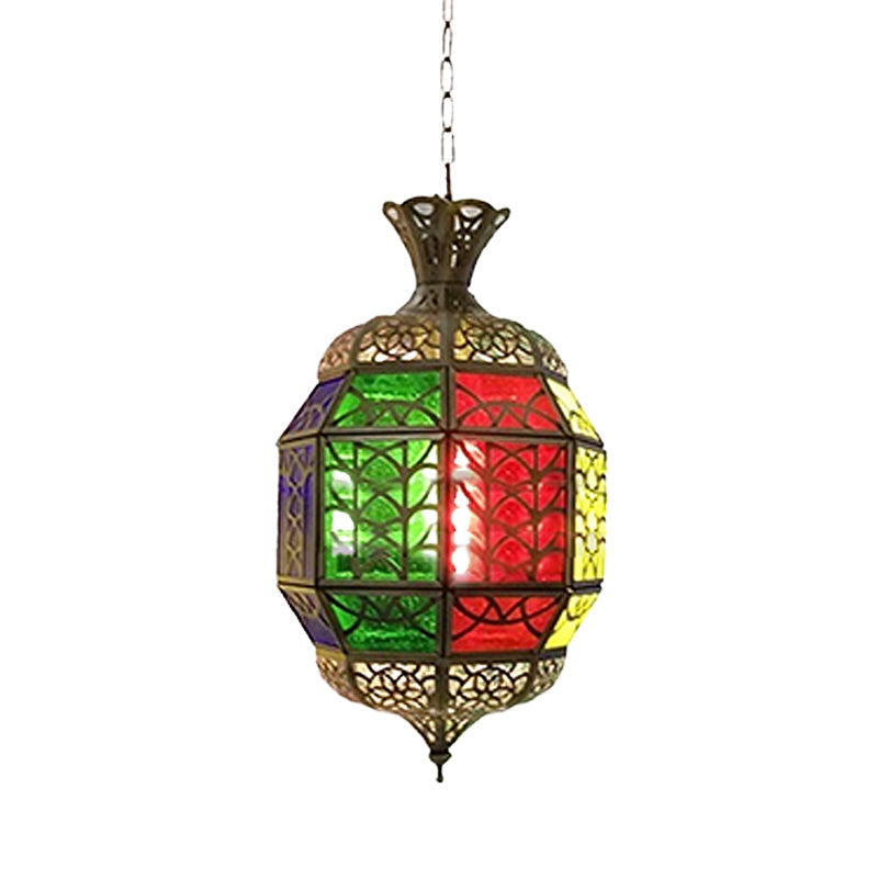 Vintage Red Metallic Lantern Pendant Lamp For Balcony Ceiling Lighting