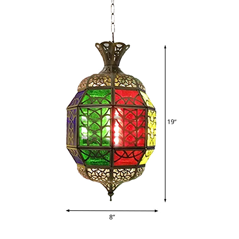 Vintage Red Metallic Lantern Pendant Lamp For Balcony Ceiling Lighting
