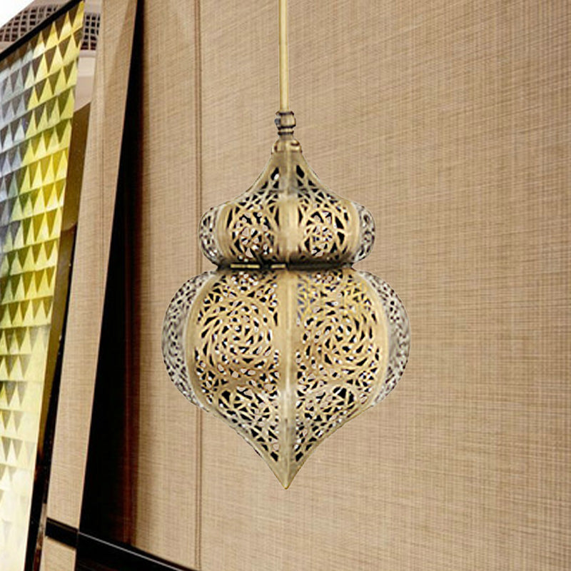 Vintage Brass Gourd Pendant Light For Restaurants - 1 Metal Ceiling Lamp