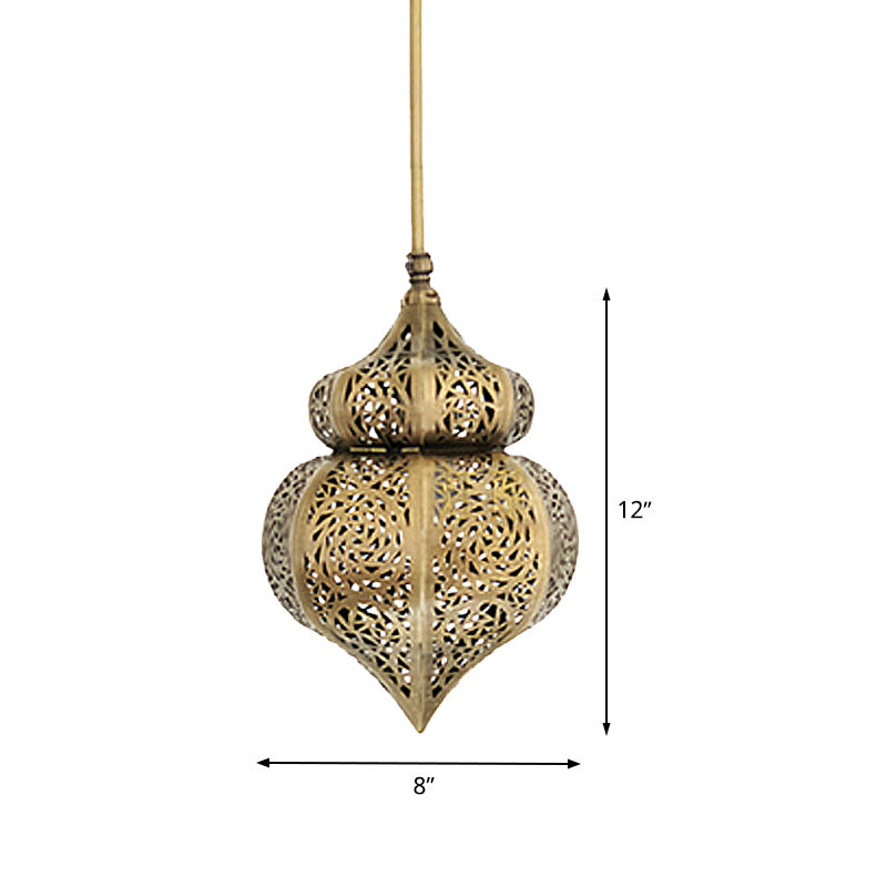 Vintage Brass Gourd Pendant Light For Restaurants - 1 Metal Ceiling Lamp