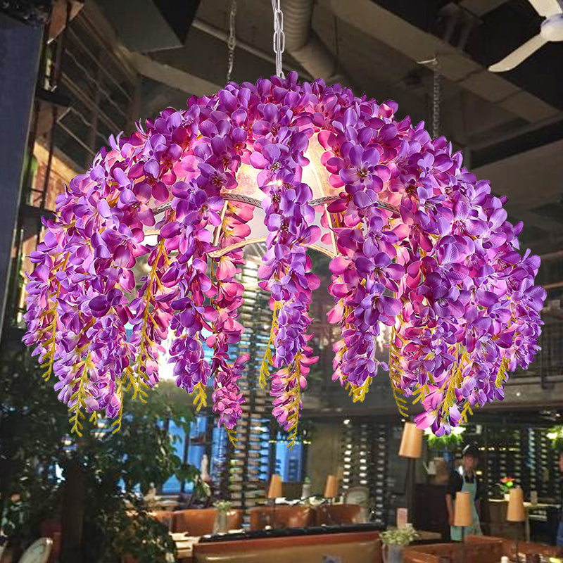 Luminaire suspendu en métal festonné industriel - Plafonnier à 1 lampe à LED en forme de fleur pour restaurants en violet