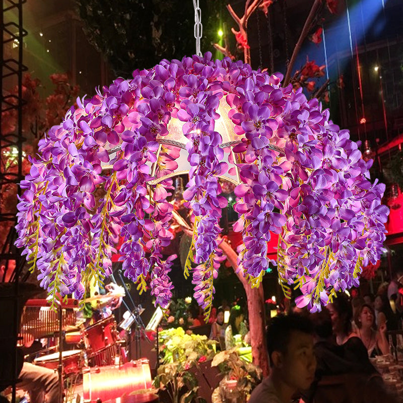 Luminaire suspendu en métal festonné industriel - Plafonnier à 1 lampe à LED en forme de fleur pour restaurants en violet