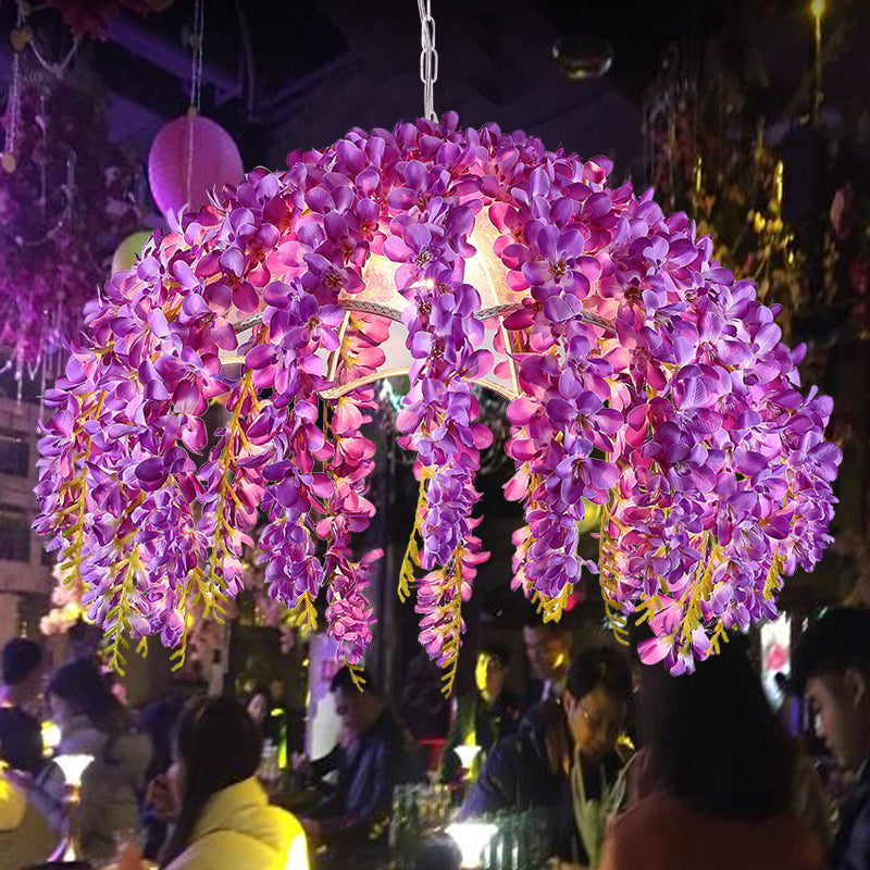 Luminaire suspendu en métal festonné industriel - Plafonnier à 1 lampe à LED en forme de fleur pour restaurants en violet