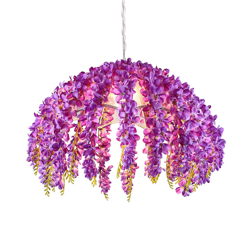 Luminaire suspendu en métal festonné industriel - Plafonnier à 1 lampe à LED en forme de fleur pour restaurants en violet