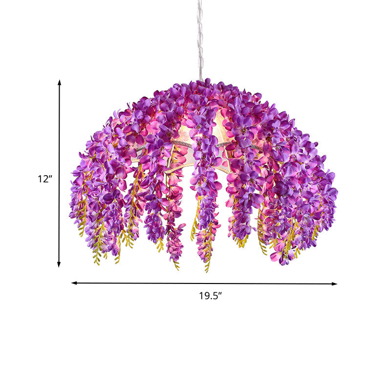 Luminaire suspendu en métal festonné industriel - Plafonnier à 1 lampe à LED en forme de fleur pour restaurants en violet