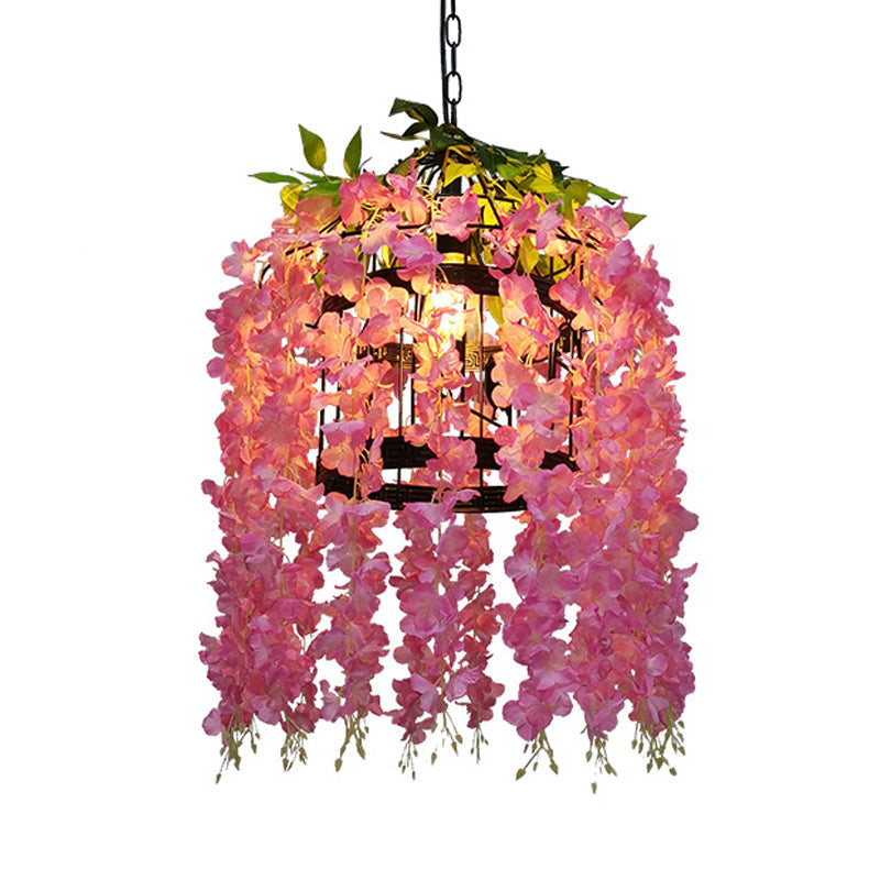 Suspension à tambour vintage - Kit de suspension à 1 lampe en métal à LED en forme de fleur (rose/violet) pour restaurants