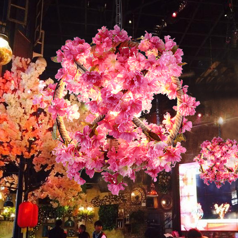 Vintage Pink Ball Pendant Light with Flower Decor for Restaurant - LED Ceiling Lamp - 14"/18"/19.5" Dia