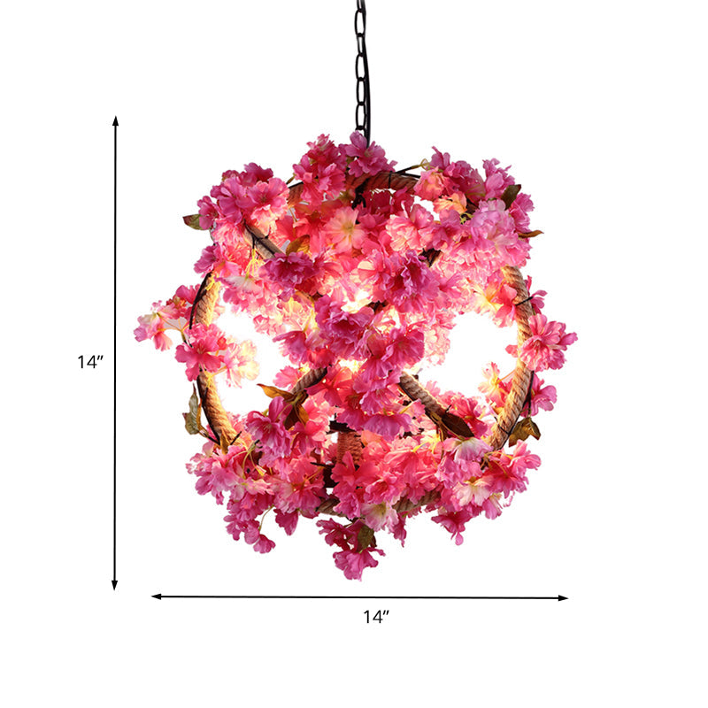 Vintage Pink Ball Pendant Light with Flower Decor for Restaurant - LED Ceiling Lamp - 14"/18"/19.5" Dia