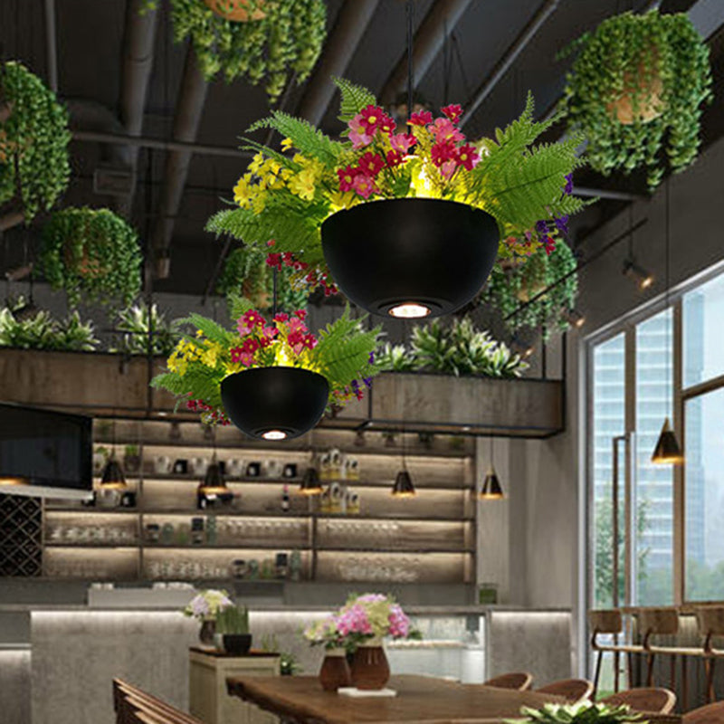 Black Metal Industrial Hanging Light with LED Bulb for Restaurant Ceiling