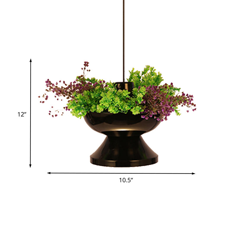 Antique Black Metal Pendant Lamp With Led Down Lighting - Restaurant Décor And Plant Accent