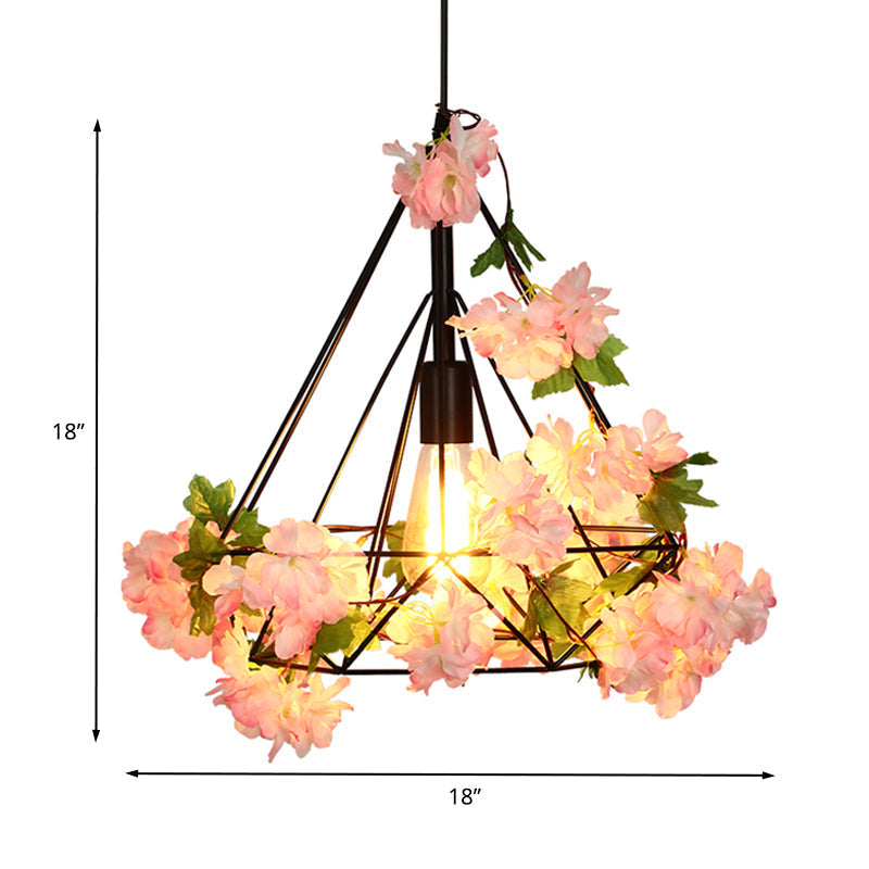 Antique Diamond Metal Pendant LED Ceiling Light with Cherry Blossom Design for Restaurants - Available in 10"/15"/18" W