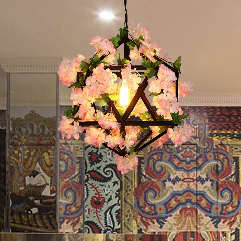 10.5/15 Metal Ceiling Light With 1 Head In Antique Pink/Green Finish - Geometric Design Led Down
