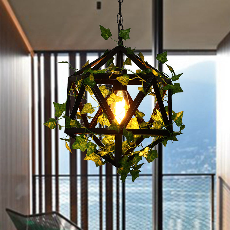 10.5/15 Metal Ceiling Light With 1 Head In Antique Pink/Green Finish - Geometric Design Led Down