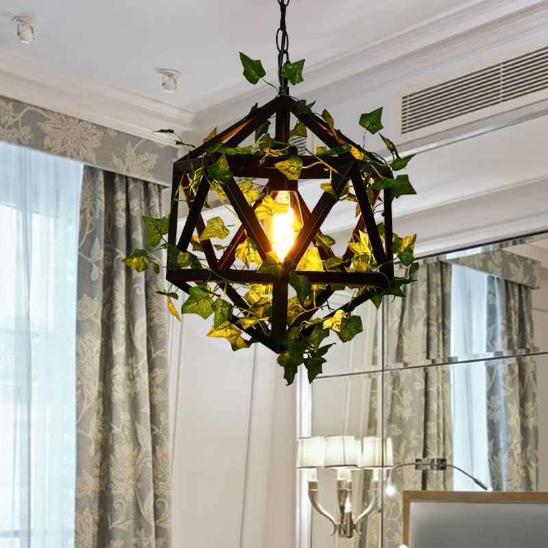 10.5/15 Metal Ceiling Light With 1 Head In Antique Pink/Green Finish - Geometric Design Led Down