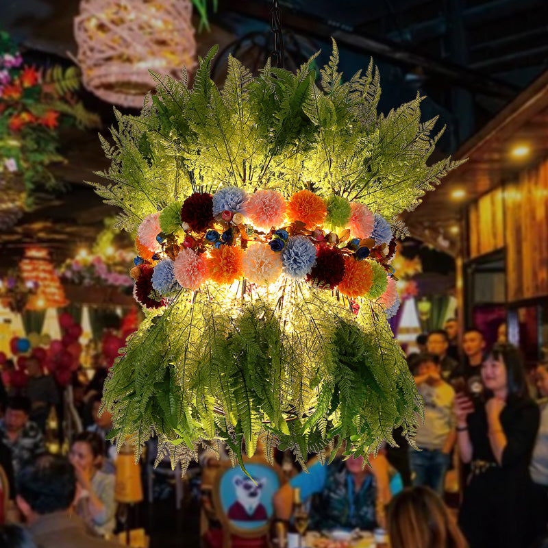 Industrial Green Metal Pendant Lamp with LED Plant Drop - Perfect for Restaurants