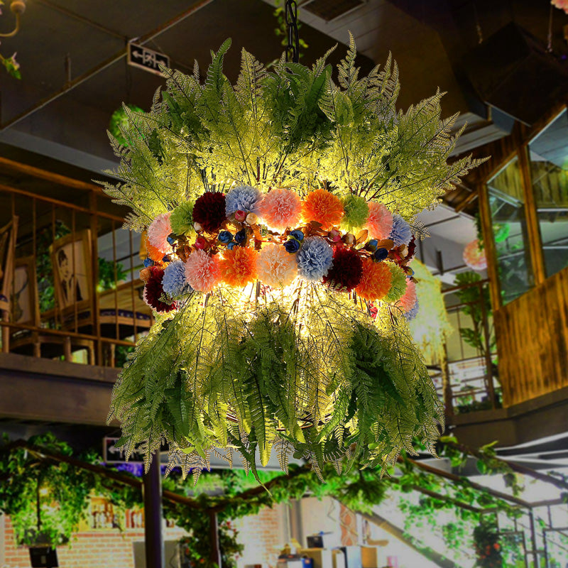Industrial Green Metal Pendant Lamp with LED Plant Drop - Perfect for Restaurants