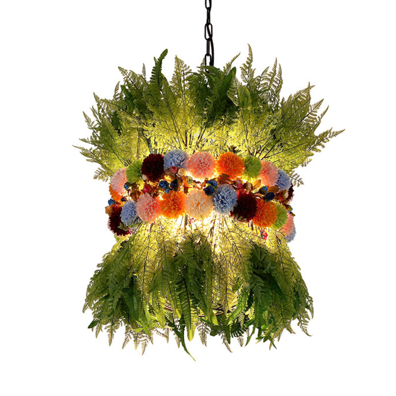 Industrial Green Metal Pendant Lamp with LED Plant Drop - Perfect for Restaurants