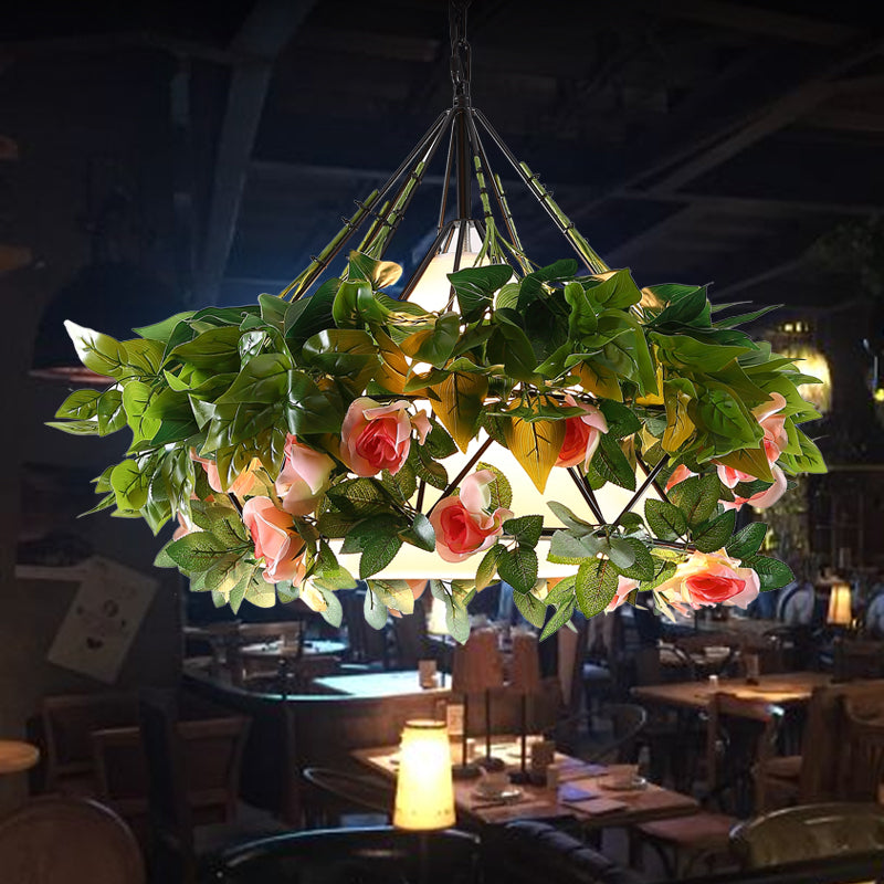 Vintage Black Metal Diamond Pendant Light - LED Flower Hanging Lamp for Restaurants - Multiple Width Options