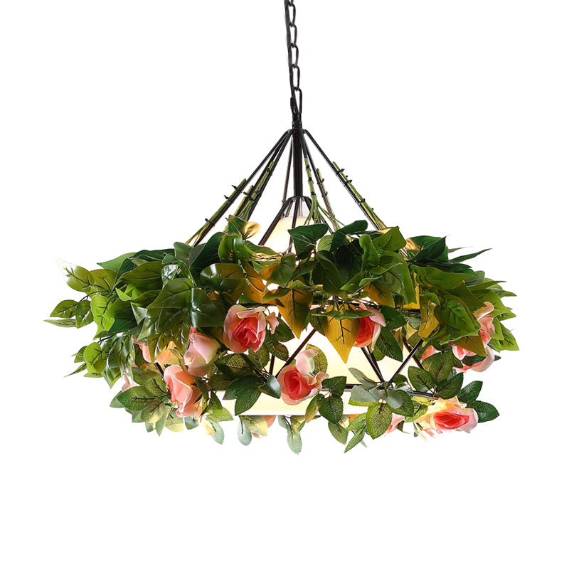 Vintage Black Metal Diamond Pendant Light - LED Flower Hanging Lamp for Restaurants - Multiple Width Options