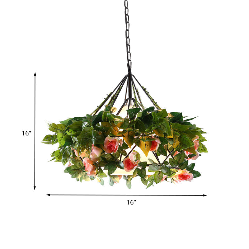 Vintage Black Metal Diamond Pendant Light - LED Flower Hanging Lamp for Restaurants - Multiple Width Options