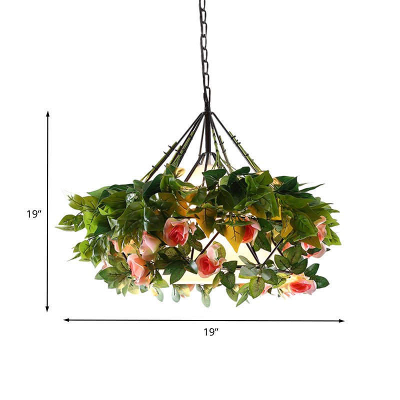 Vintage Black Metal Diamond Pendant Light - LED Flower Hanging Lamp for Restaurants - Multiple Width Options